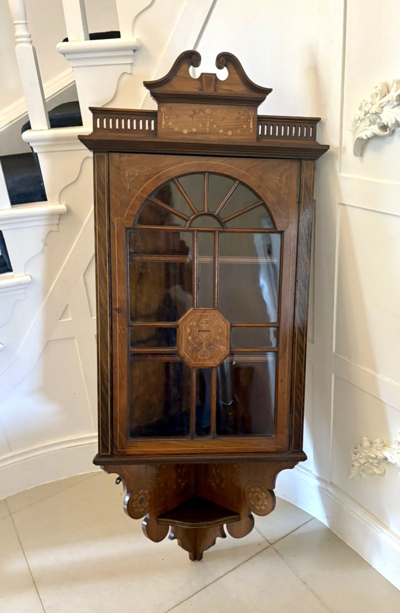 Unusual Antique Victorian Quality Inlaid Rosewood Hanging Corner Cabinet - Image 2